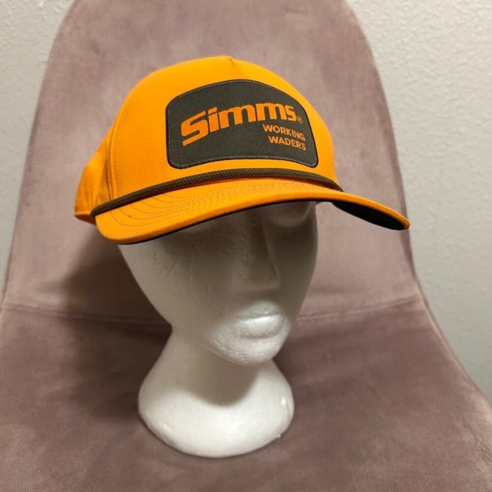 Simms Captain's Cap Hat Mens Orange Nylon Logo Patch Fishing Snapback